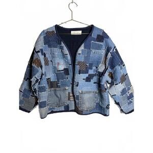 vintage Patchwork quilted Denim Jacket Size L